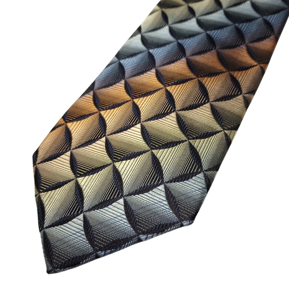 Roberto Villini Couture Mens Silk Necktie Geometric 3D Diamond